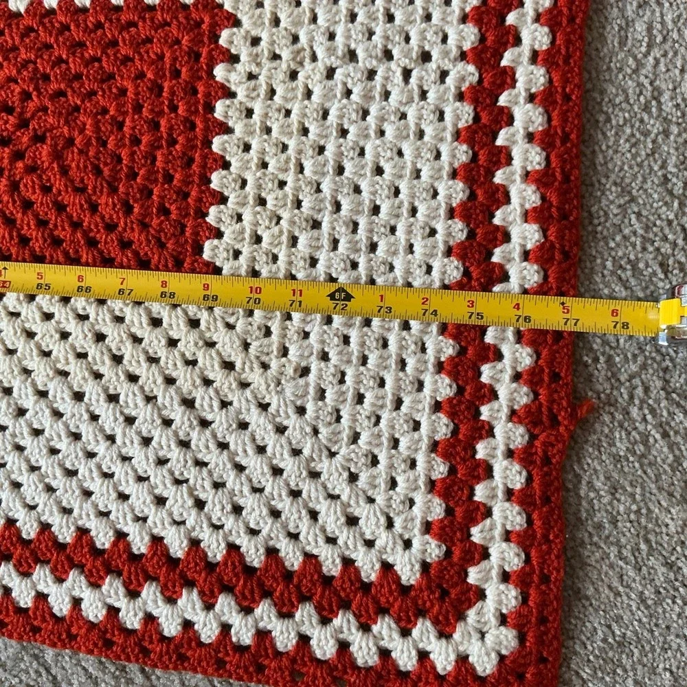 Hand Crocheted Table Runner & 2‎ Placemats Set Red Cream Cottagecore Farmhouse